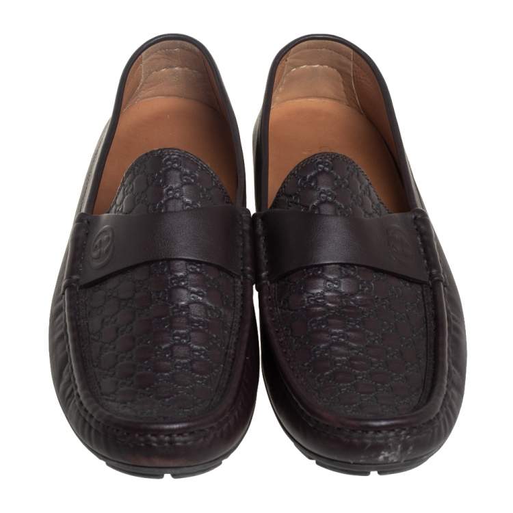Pre Owned Gucci Brown Guccissima Leather GG Loafers Size 44