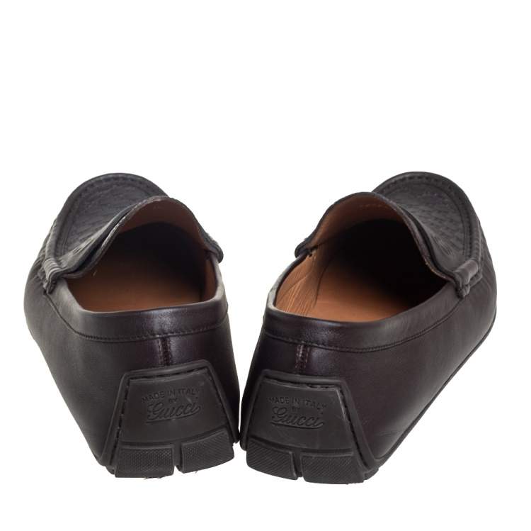 Pre Owned Gucci Brown Guccissima Leather GG Loafers Size 44