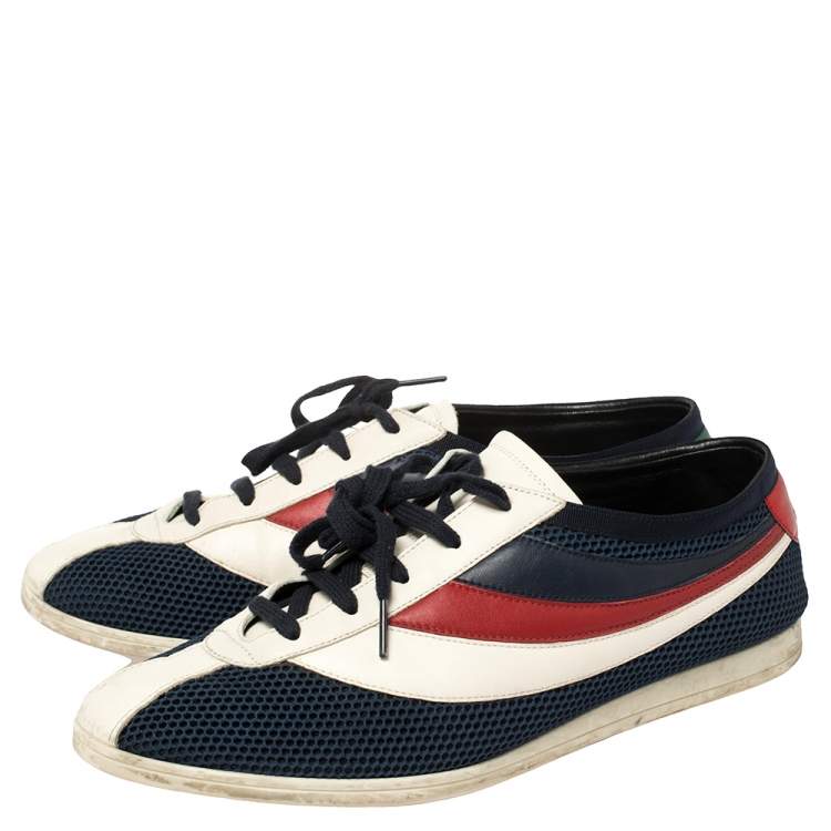 Pre Owned Gucci White/Blue Mesh And Leather Falacer Low Top Sneakers Size 44