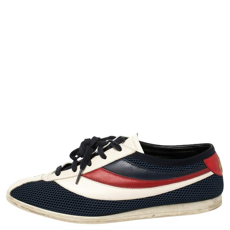 Pre Owned Gucci White/Blue Mesh And Leather Falacer Low Top Sneakers Size 44