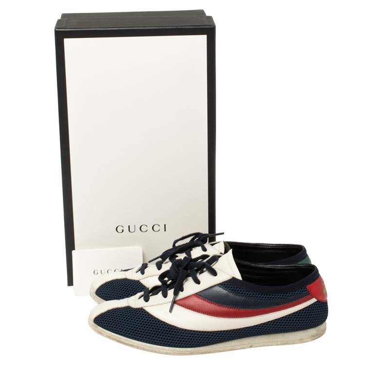 Pre Owned Gucci White/Blue Mesh And Leather Falacer Low Top Sneakers Size 44