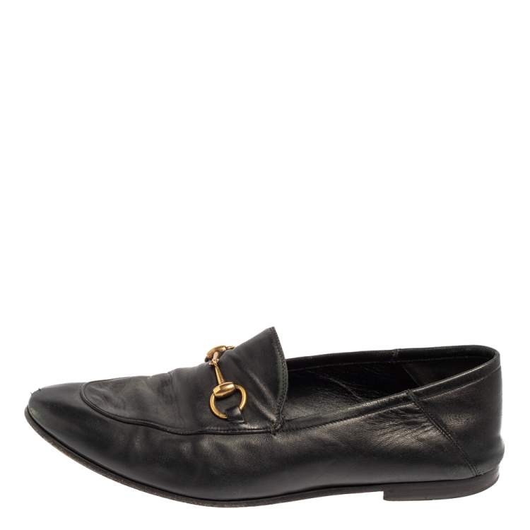 Pre Owned Gucci Black Leather Horsebit Slip On Loafers Size 44