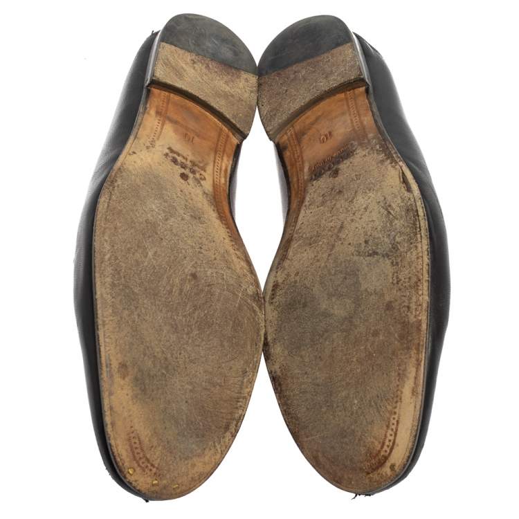 Pre Owned Gucci Black Leather Horsebit Slip On Loafers Size 44