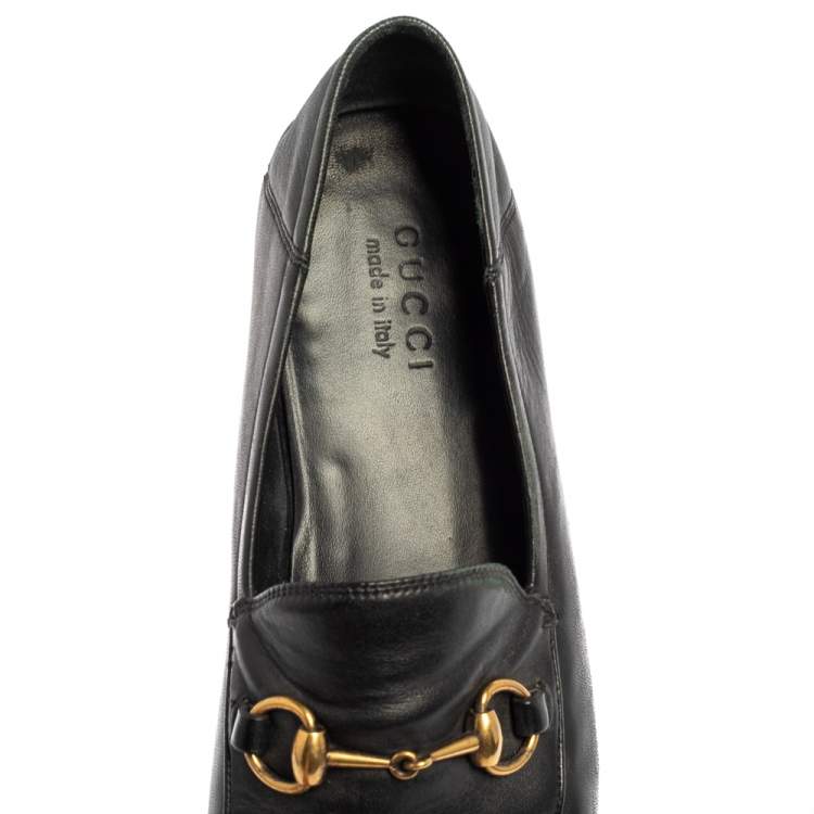 Pre Owned Gucci Black Leather Horsebit Slip On Loafers Size 44