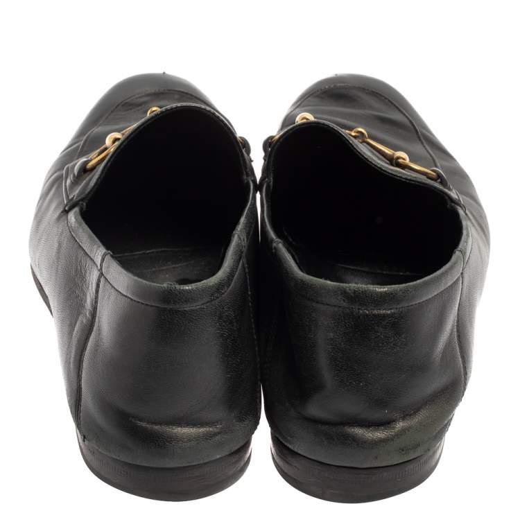 Pre Owned Gucci Black Leather Horsebit Slip On Loafers Size 44
