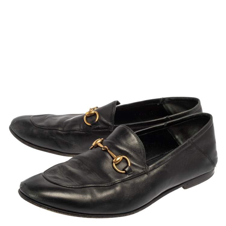 Pre Owned Gucci Black Leather Horsebit Slip On Loafers Size 44