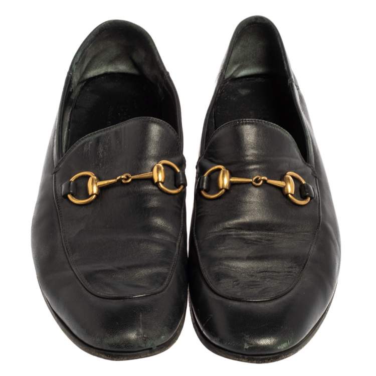 Pre Owned Gucci Black Leather Horsebit Slip On Loafers Size 44