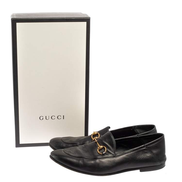 Pre Owned Gucci Black Leather Horsebit Slip On Loafers Size 44