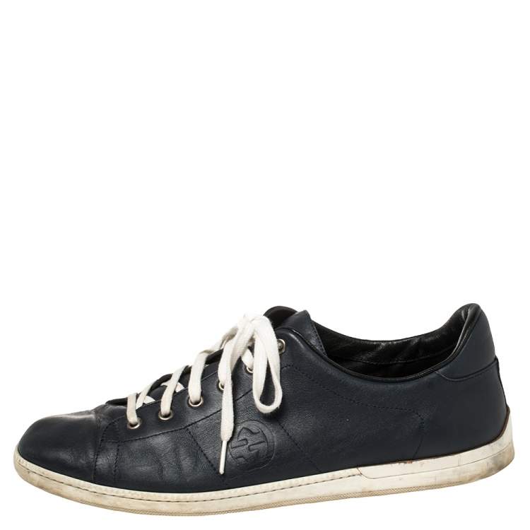 Pre Owned Gucci Blue Leather Lace Up Sneakers Size 44