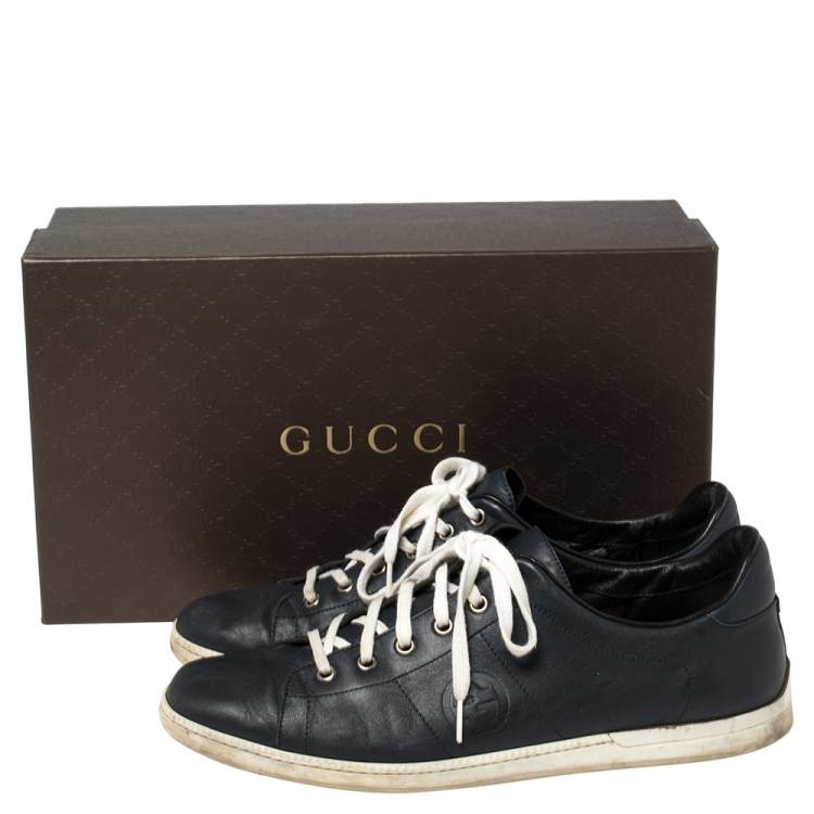 Pre Owned Gucci Blue Leather Lace Up Sneakers Size 44