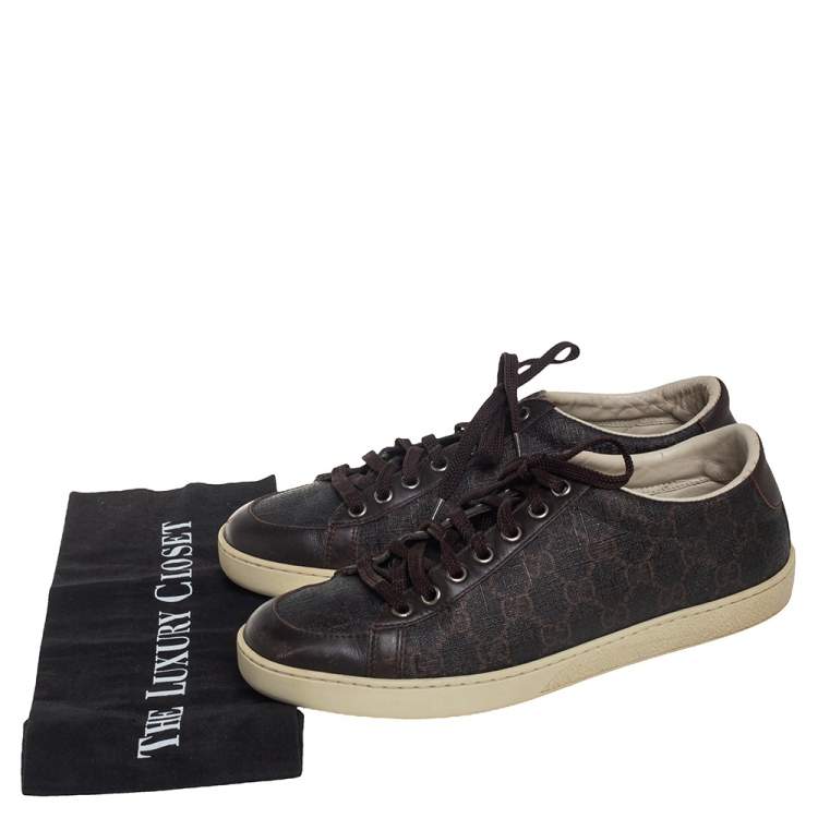 Pre Owned Gucci Brown Guccissima Coated Canvas and Leather Low Top Sneakers Size 39