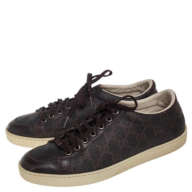 Pre Owned Gucci Brown Guccissima Coated Canvas and Leather Low Top Sneakers Size 39