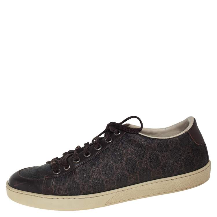 Pre Owned Gucci Brown Guccissima Coated Canvas and Leather Low Top Sneakers Size 39