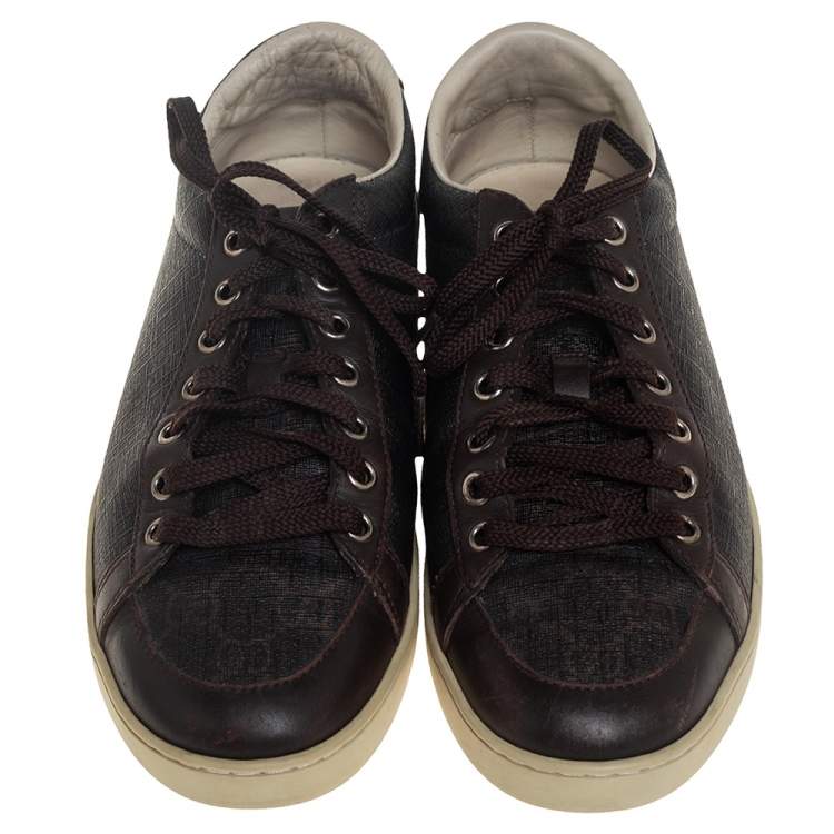Pre Owned Gucci Brown Guccissima Coated Canvas and Leather Low Top Sneakers Size 39