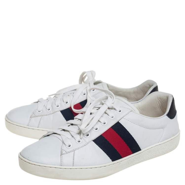 Pre Owned Gucci White Leather  And Python Embossed Leather Ace Low Top Sneakers Size 40