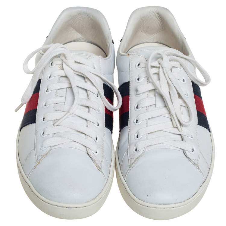 Pre Owned Gucci White Leather  And Python Embossed Leather Ace Low Top Sneakers Size 40