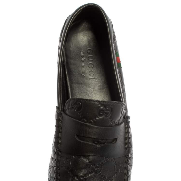 Pre Owned Gucci Black Guccissima Leather Loafers Size 41.5 