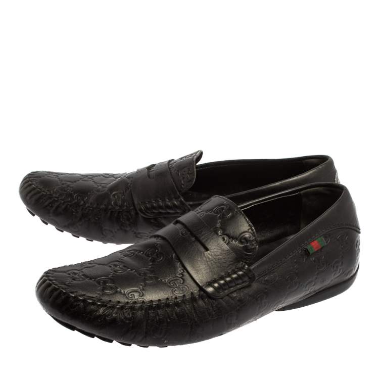 Pre Owned Gucci Black Guccissima Leather Loafers Size 41.5 