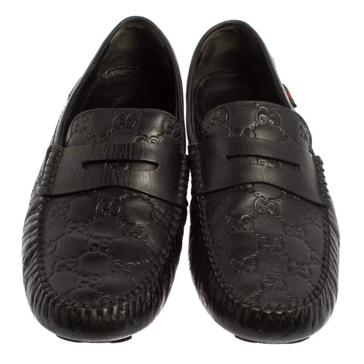 Pre Owned Gucci Black Guccissima Leather Loafers Size 41.5 