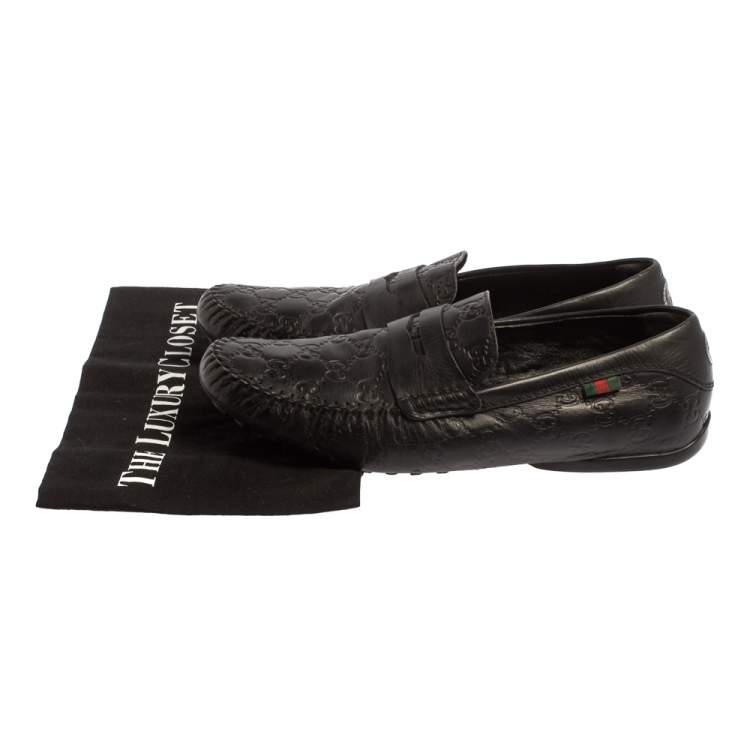 Pre Owned Gucci Black Guccissima Leather Loafers Size 41.5 