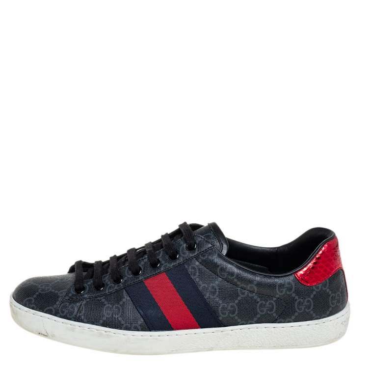 Pre Owned Gucci Grey GG Supreme Canvas Web Ace Low Top Sneakers Size 41