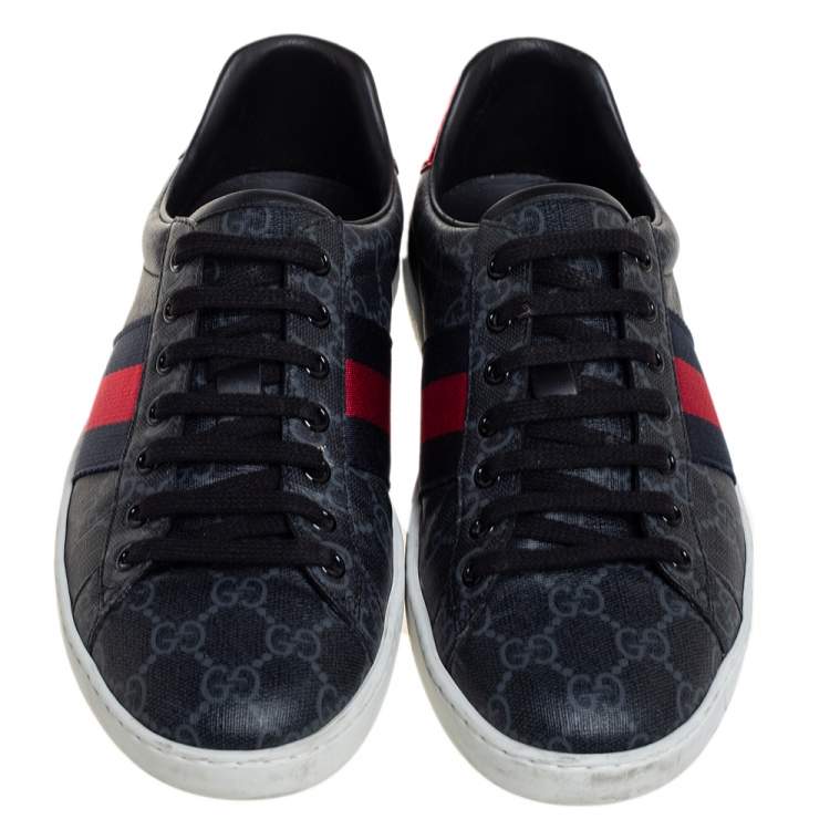 Pre Owned Gucci Grey GG Supreme Canvas Web Ace Low Top Sneakers Size 41