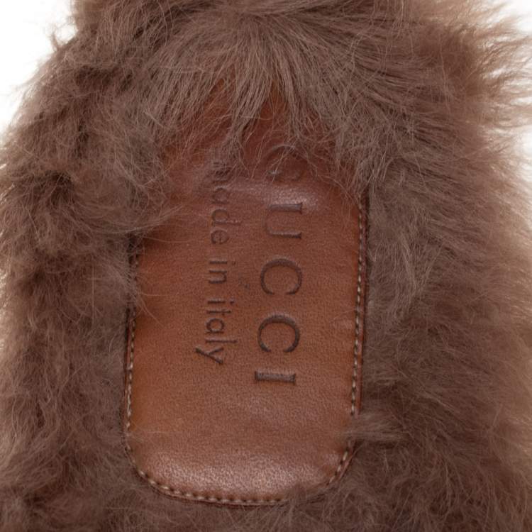 Pre Owned Gucci Black Leather And Fur Princetown Mules Size 44.5
