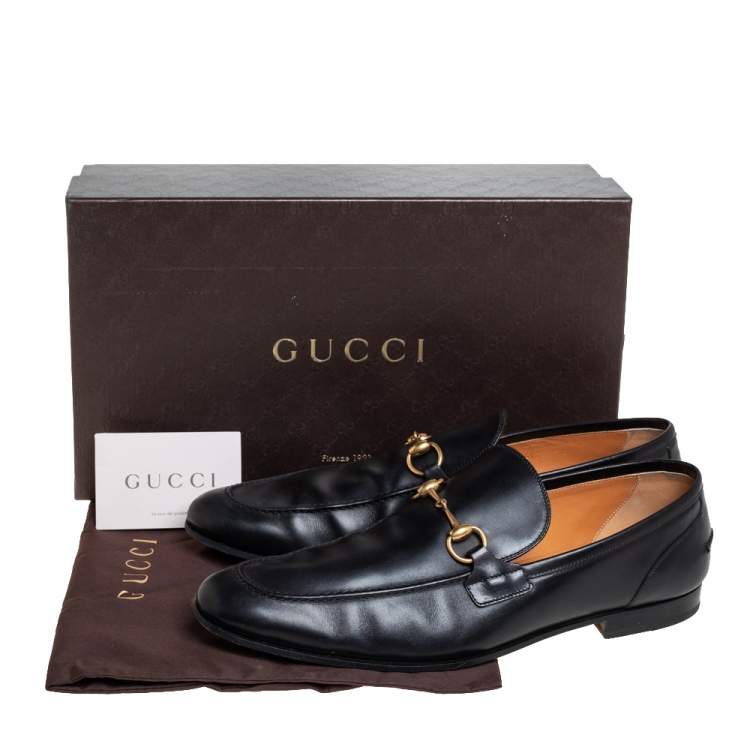 Pre Owned Gucci Black Leather Horsebit Slip On Loafers Size 46