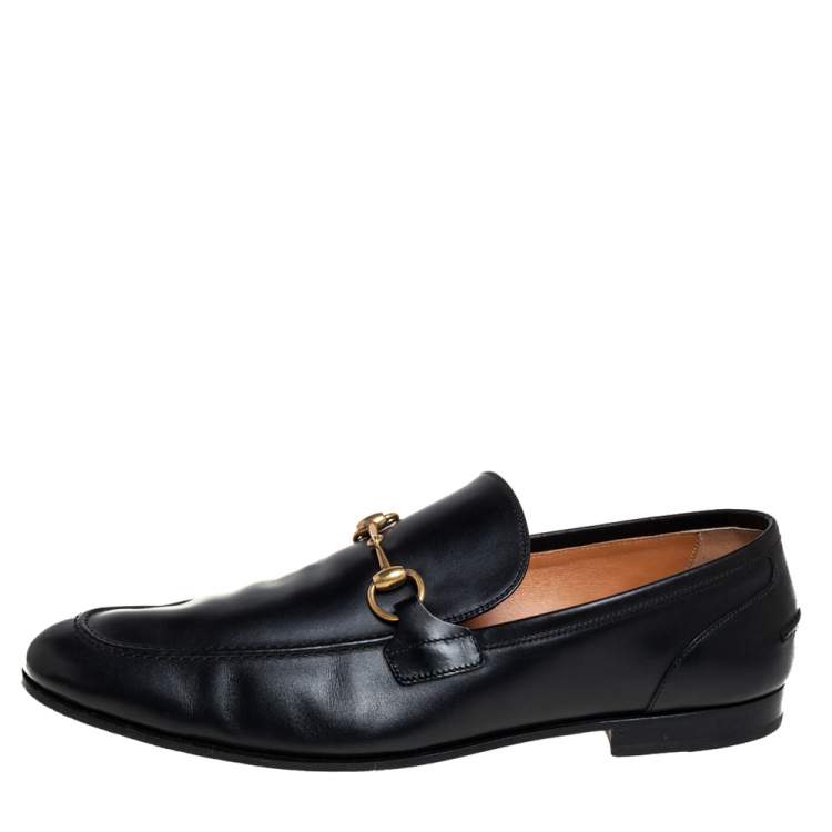Pre Owned Gucci Black Leather Horsebit Slip On Loafers Size 46