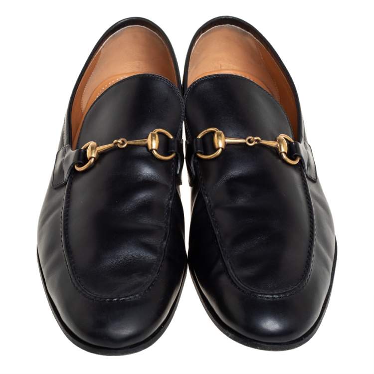 Pre Owned Gucci Black Leather Horsebit Slip On Loafers Size 46