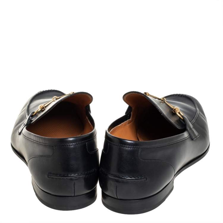Pre Owned Gucci Black Leather Horsebit Slip On Loafers Size 46
