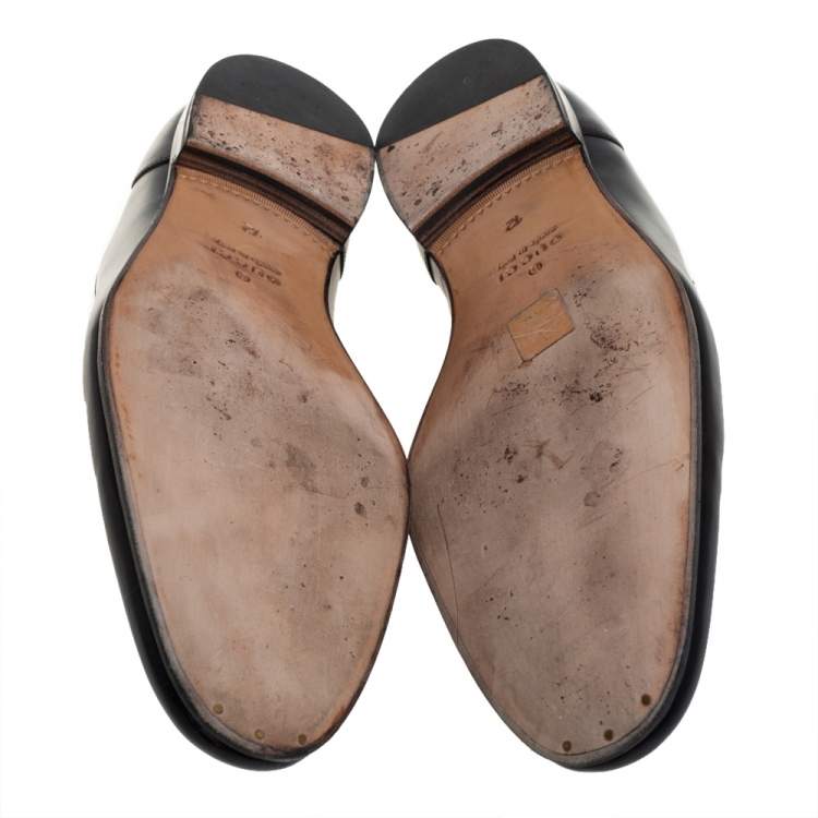 Pre Owned Gucci Black Leather Horsebit Slip On Loafers Size 46