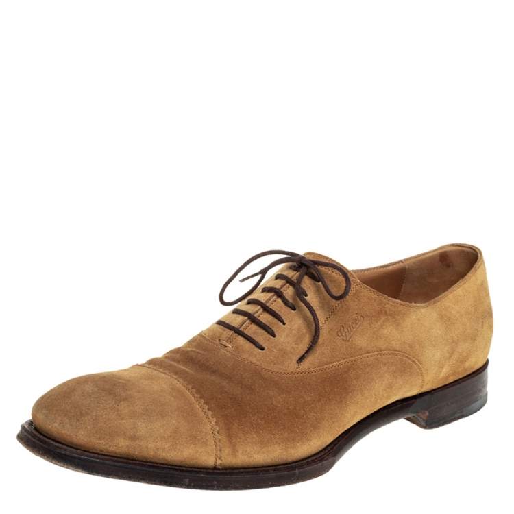 Pre Owned Gucci Tan Suede Oxford Loafers Size 45