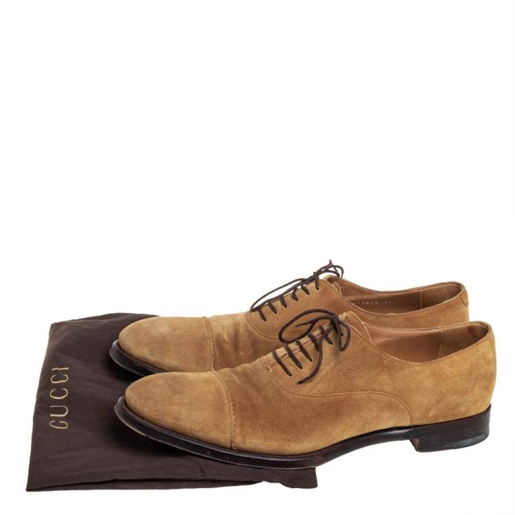 Pre Owned Gucci Tan Suede Oxford Loafers Size 45