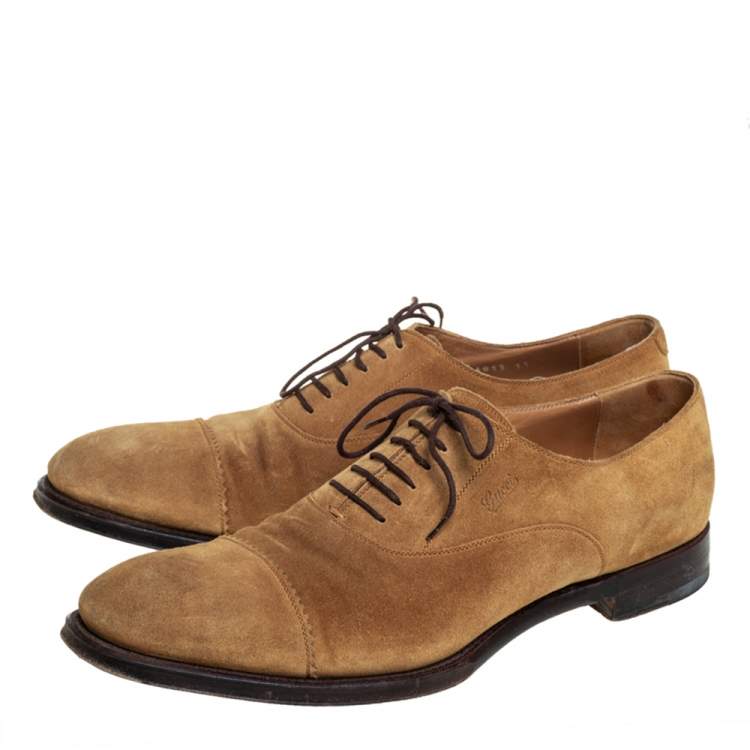 Pre Owned Gucci Tan Suede Oxford Loafers Size 45