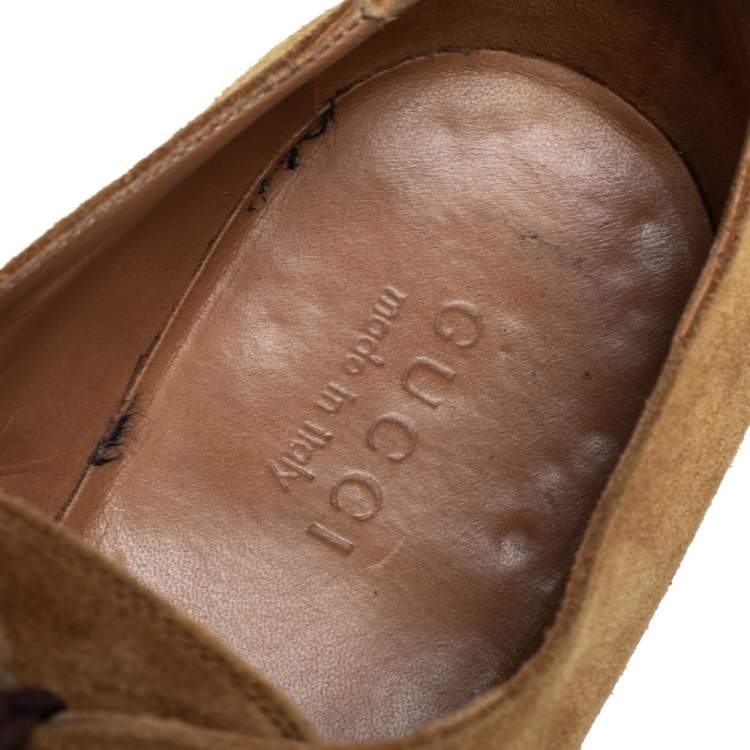 Pre Owned Gucci Tan Suede Oxford Loafers Size 45
