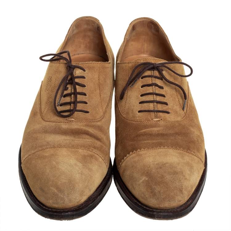 Pre Owned Gucci Tan Suede Oxford Loafers Size 45