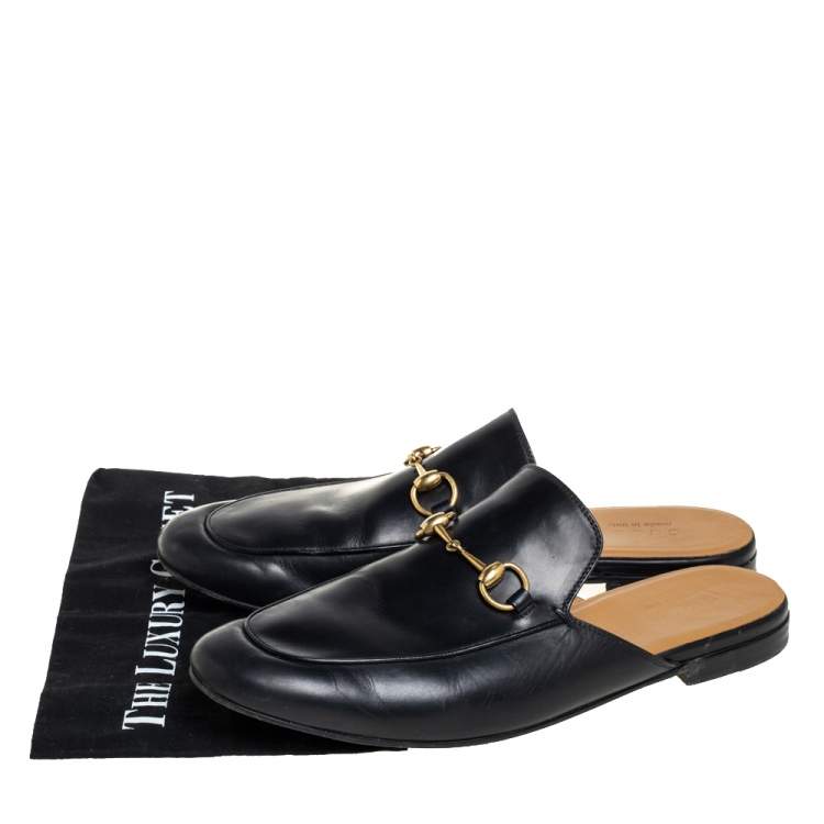 Pre Owned Gucci Black Leather Princetown Horsebit Mules Size 45