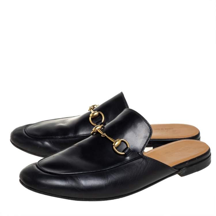 Pre Owned Gucci Black Leather Princetown Horsebit Mules Size 45