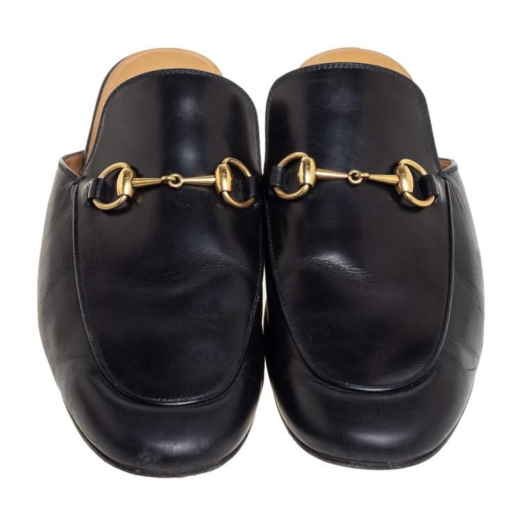 Pre Owned Gucci Black Leather Princetown Horsebit Mules Size 45