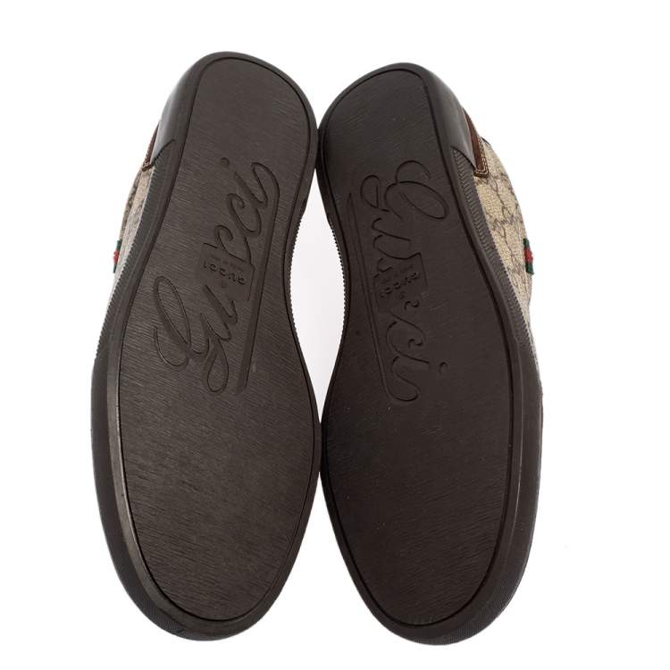 Pre Owned Gucci Brown/Beige GG Coated Canvas and Suede Low Top Sneakers Size 42.5