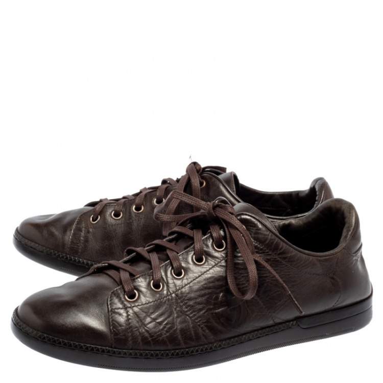 Pre Owned Gucci Brown Leather Interlocking GG Logo Low Top Sneakers Size 41