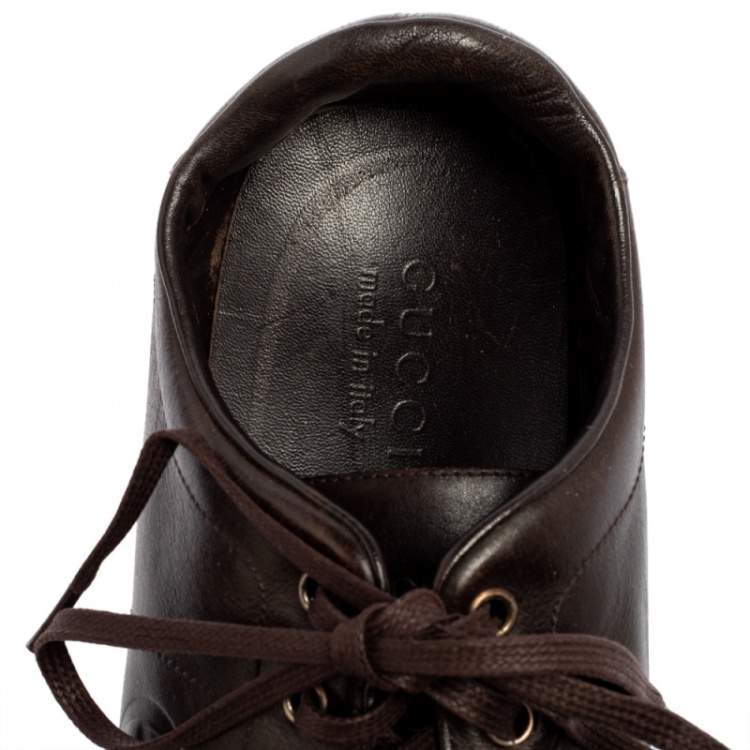 Pre Owned Gucci Brown Leather Interlocking GG Logo Low Top Sneakers Size 41