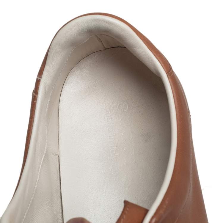 Pre Owned Gucci Brown Leather Interlocking GG Lace Up Sneakers Size 44