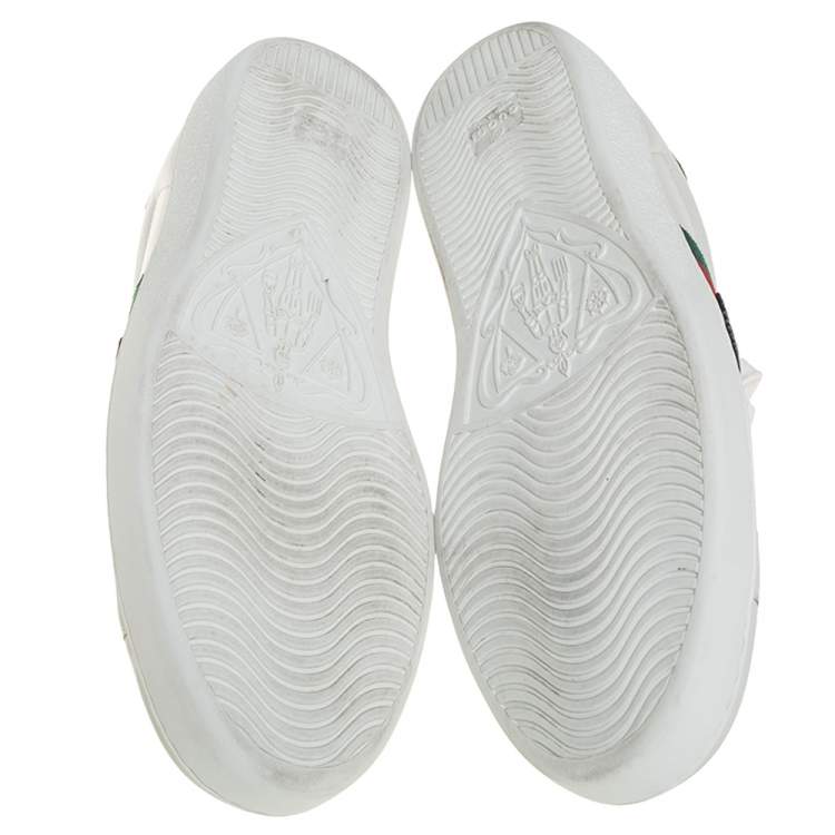 Pre Owned Gucci White Leather Ace Embroidered Tiger Low Top Sneakers Size 45
