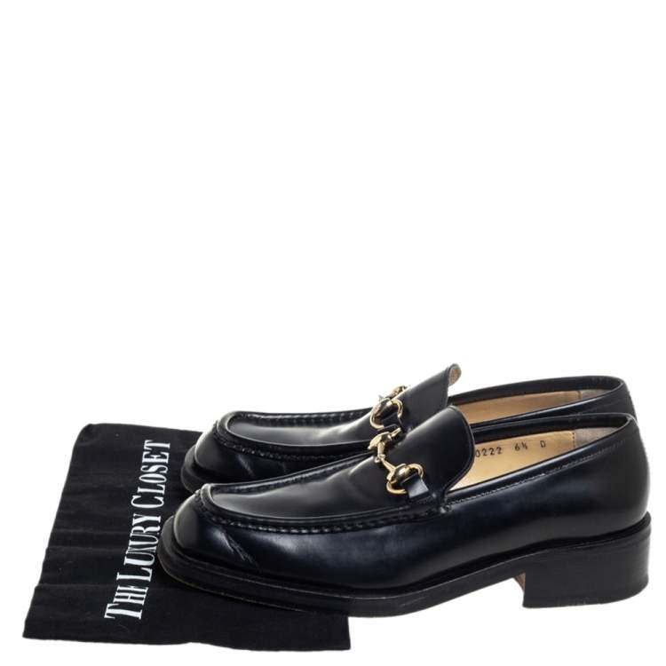 Pre Owned Gucci Black Leather Horsebit Square Toe Slip On Loafers Size 40.5