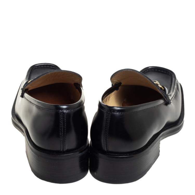 Pre Owned Gucci Black Leather Horsebit Square Toe Slip On Loafers Size 40.5