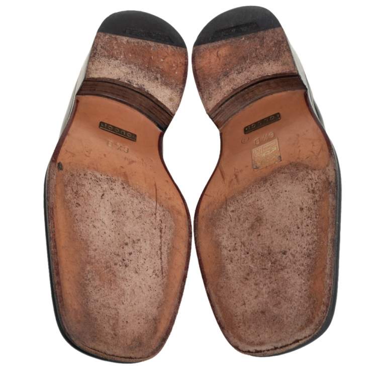Pre Owned Gucci Black Leather Horsebit Square Toe Slip On Loafers Size 40.5