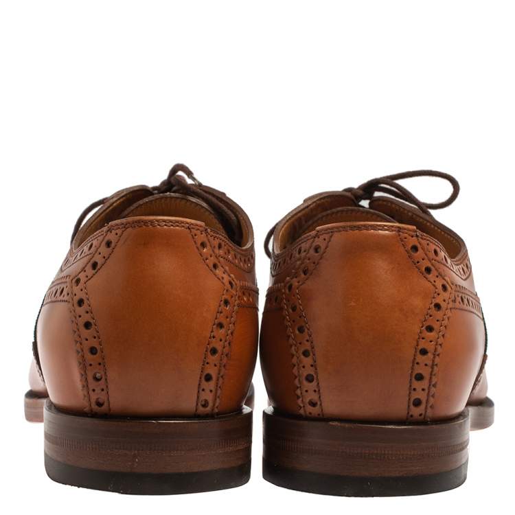 Pre Owned Gucci Tan Leather Bee Web Detail Lace Up Brogue Oxfords Size 44.5