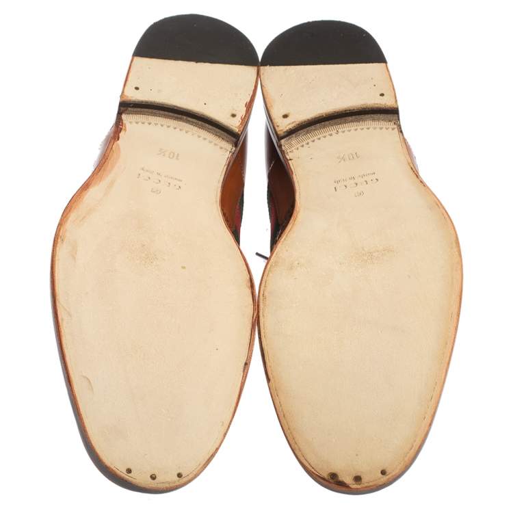 Pre Owned Gucci Tan Leather Bee Web Detail Lace Up Brogue Oxfords Size 44.5